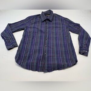Harry Rosen Men’s Purple Plaid Long-Sleeve Button-Down Shirt 100% Cotton Size XL